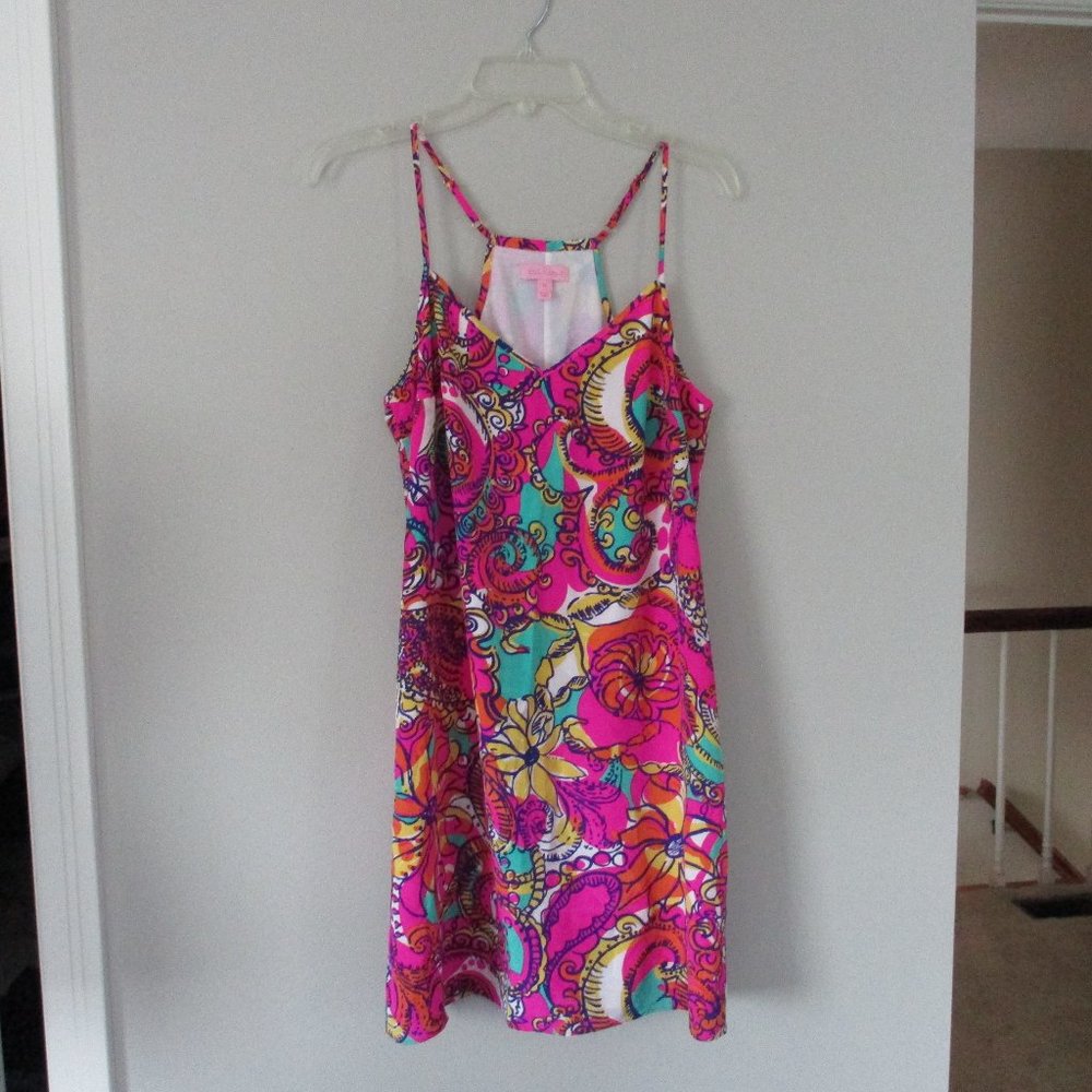 Lilly Pulitzer Dress 100% Silk Slip Dress $198 M Pink Red Orange